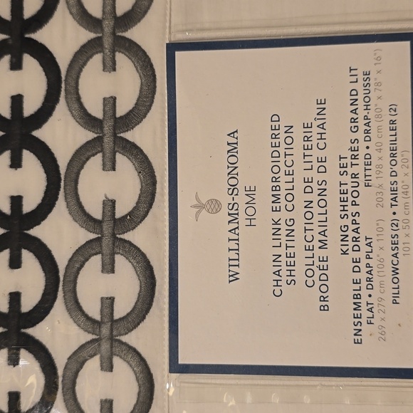Williams Sonoma Chain Link White Embroidered Luxurius Italian King Sheet Set - Picture 2 of 7